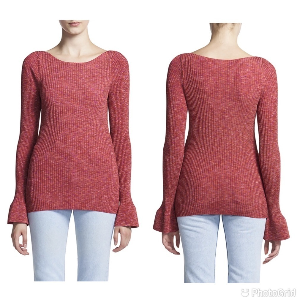 Theory Boat-Neck Cabled Print Pullover Sunset Multi